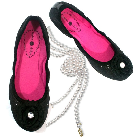 LINDSAY PHILLIPS Shoes - LINDSAY PHILLIPS LIZ BLACK SPARKLE GLITTER FLATS